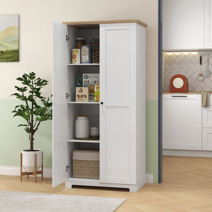 HOMCOM 172cm Kitchen Cupboard, Freestanding Storage Cabinet with Doors and Shelves, Modern 2-Door Kitchen Pantry Cupboard for Dining Room, White 