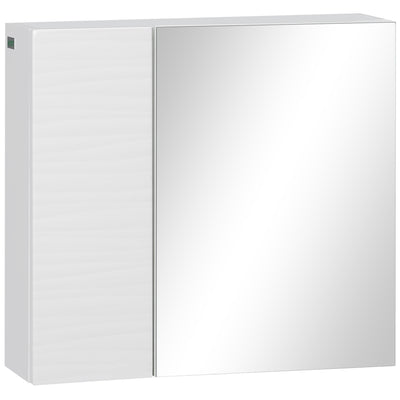 kleankin Bathroom Cabinet with Mirror, Double Door Wall Mounted Storage Cupboard Organizer with Adjustable Shelves, White 
