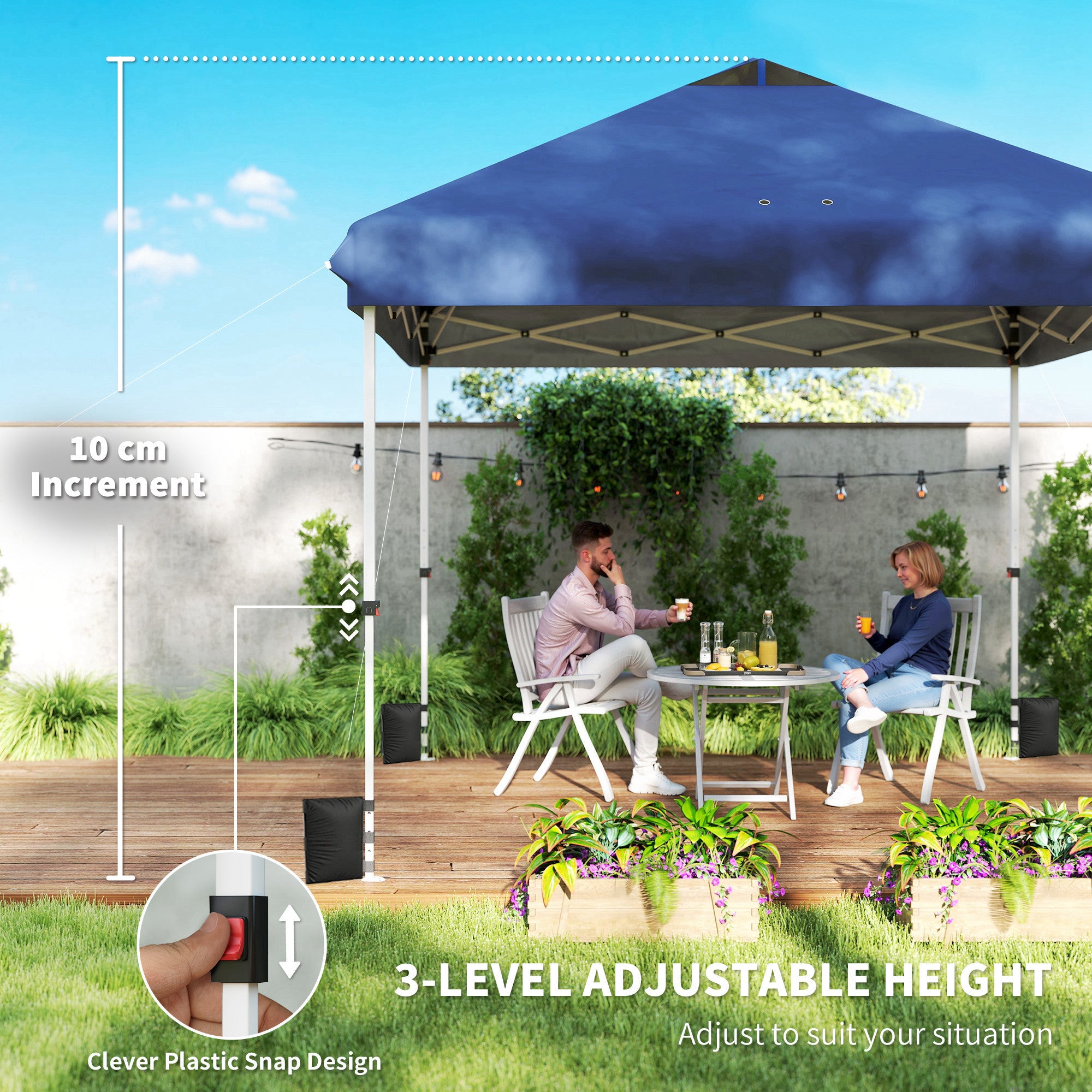 Outsunny 3 x 3 m Pop Up Gazebo with Wheels, UPF50+ One-Touch Outdoor Garden Party Tent Marquee Wedding Awning Canopy, Dark Blue 