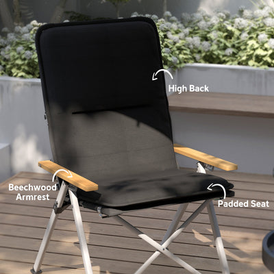 Outsunny Portable Camping Chair for Adults, High Back Folding Chair with Padded Seat and Carry Bag, Outdoor Recliner for Hiking, Fishing, Beach and Picnic, Black 