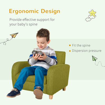 HOMCOM Children Armchair Mini Sofa Wood Frame Anti-Slip Legs High Back 