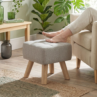 HOMCOM Linen-Look Square Padded Footstool - Light Brown 