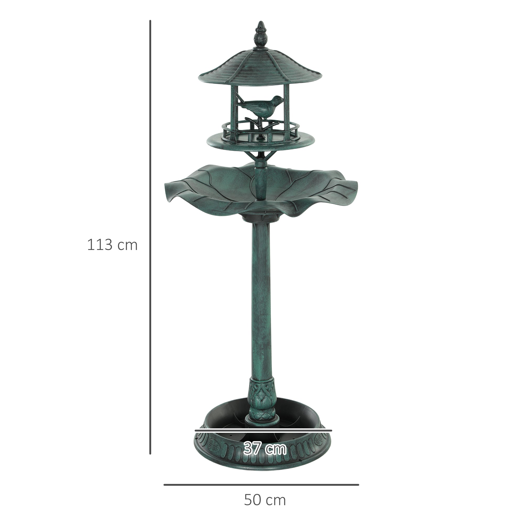 Outsunny 3-in-1 Garden Bird Bath, Freestanding Birdbath with Large Water Basin, Underneath Flower Planter, Φ50 x 113 cm, Green 