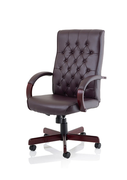 Chesterfield High Back Leather Executive Office Chair with Arms