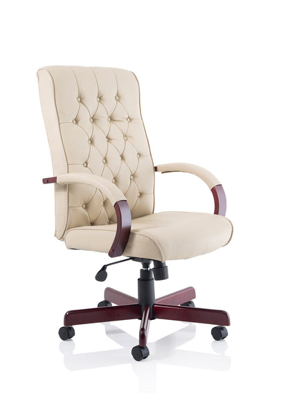 Chesterfield High Back Leather Executive Office Chair with Arms