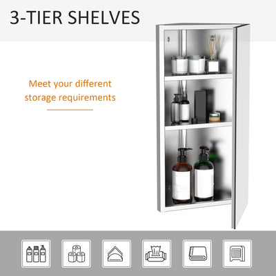 HOMCOM Stainless Steel Wall mounted Bathroom Corner Mirror Storage Cabinet Single Door 300mm (W) 