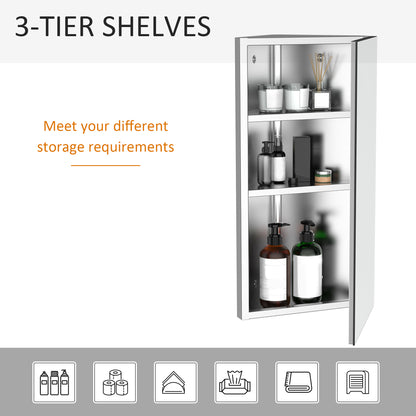 HOMCOM Stainless Steel Wall mounted Bathroom Corner Mirror Storage Cabinet Single Door 300mm (W) 