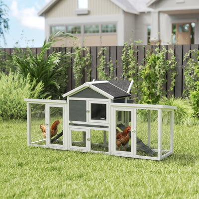 PawHut Large Chicken Coop, Wooden Garden Hen House, Poultry Coops Cages with Run, Nesting Box, Grey 