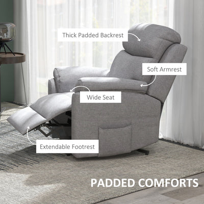 HOMCOM Power Lift Chair Electric Riser Recliner for Elderly with Massage, Linen Fabric Sofa Lounge Armchair with Remote Control and Side Pocket, Grey 