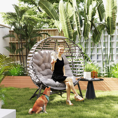 Outsunny Egg Chair with Cushion & Side Pocket - Light Grey 