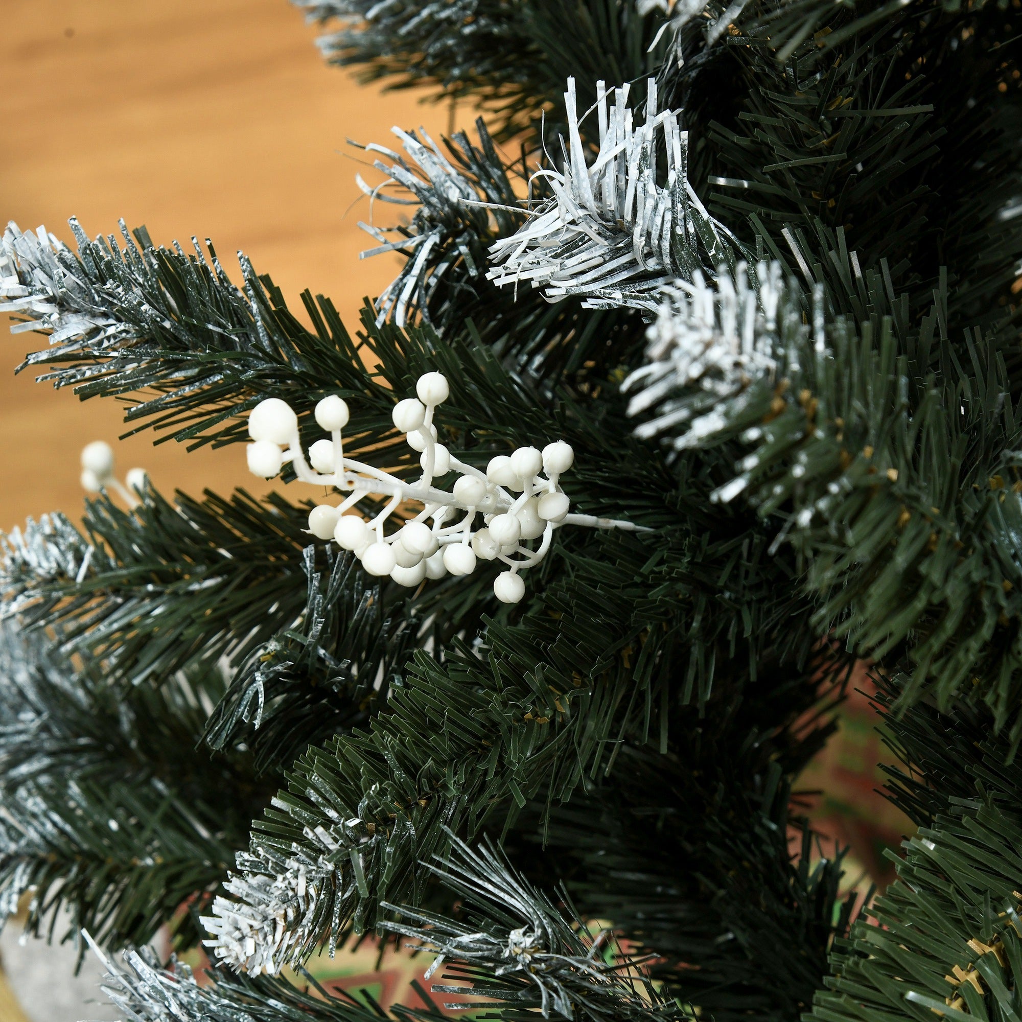 HOMCOM 4FT Artificial Snow-Dipped Christmas Tree Xmas | Home Home Indoor Decoration | Removable Stand w/ White Berries Star Topper Branch Green 