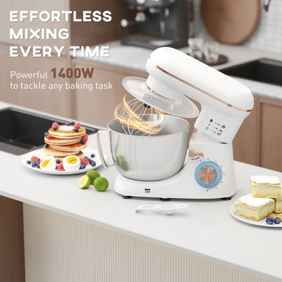 HOMCOM 1300W Kitchen Stand Mixer, with Accessories - White 