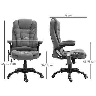 Vinsetto Massage Recliner Chair Heated Office Chair with Six Massage Points Linen-Feel Fabric 360\'c2\'b0 Swivel Wheels Grey 
