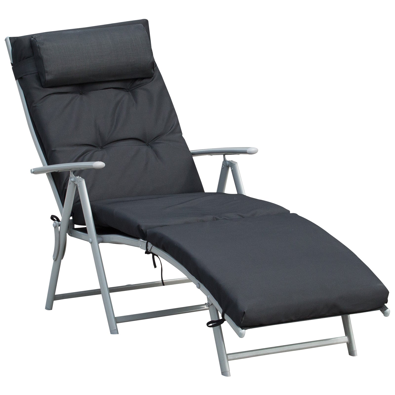 Outsunny Steel Frame Outdoor Garden Padded Sun Lounger w/ Pillow Black 