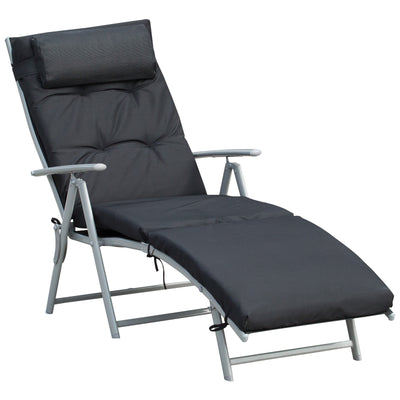 Outsunny Steel Frame Outdoor Garden Padded Sun Lounger w/ Pillow Black 