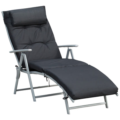 Outsunny Steel Frame Outdoor Garden Padded Sun Lounger w/ Pillow Black 