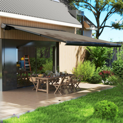 Outsunny 3.5 x 3 m Electric Awning with Remote Controller, Aluminium Frame DIY Retractable Awning, UV50+ Sun Shade Canopy for Garden Patio Deck Door Window, Light Grey 