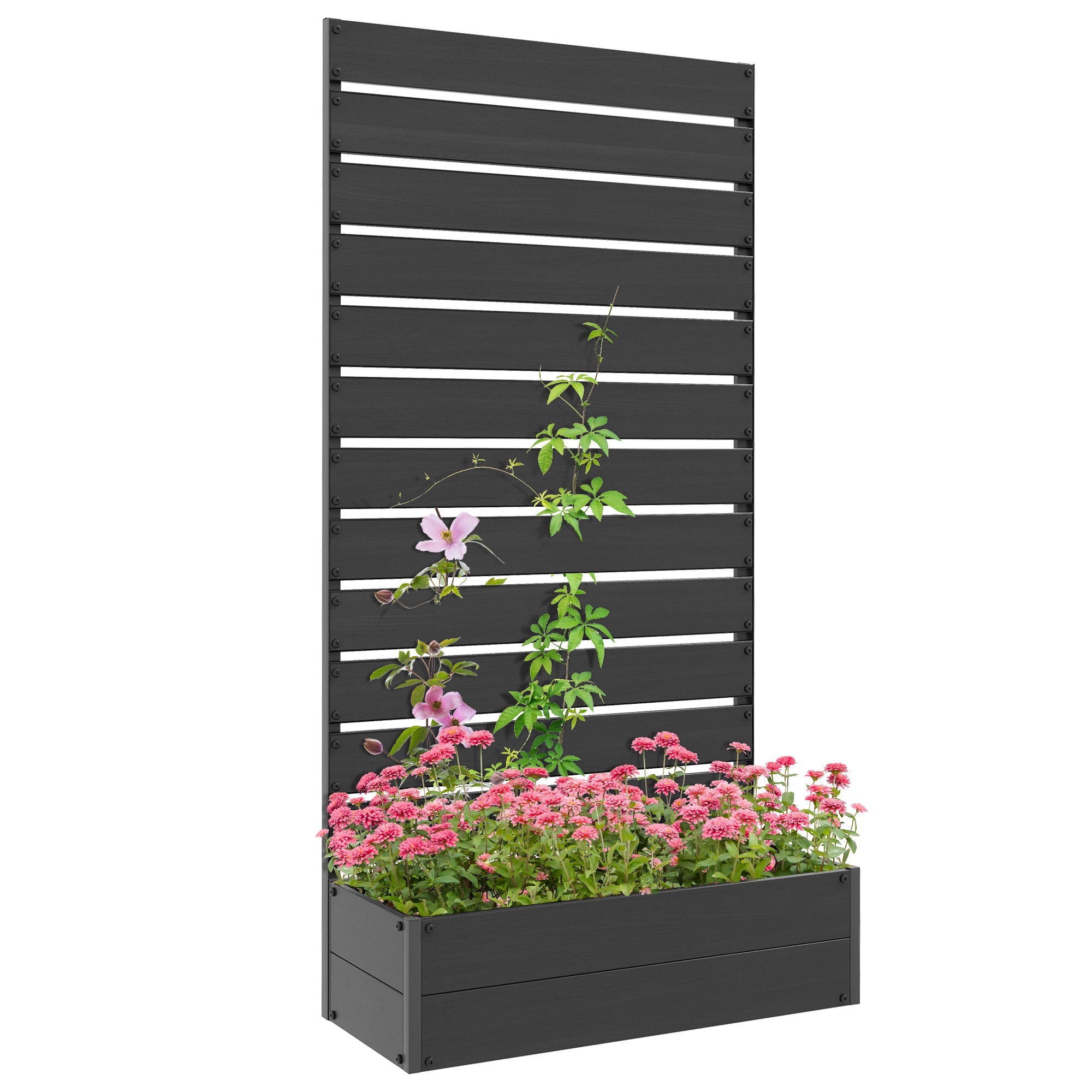 Outsunny Raised Bed for Garden, Planter with Trellis for Climbing Plants, Vines, Planter Box with Drainage Gap, Black 
