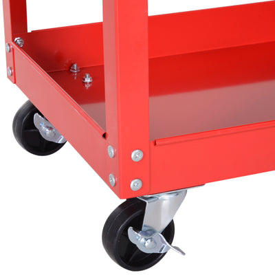 DURHAND 3-Tier Tool Trolley Cart Storage Shelf Roller Cabinet DIY Box Garage Workshop with Drawer Red 