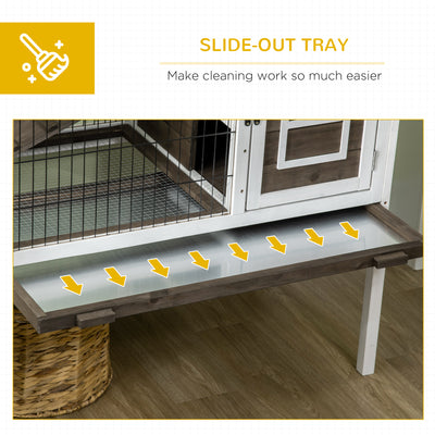 PawHut Wooden Rabbit Hutch, Guinea Pig Cage, with Removable Tray, Openable Roof 