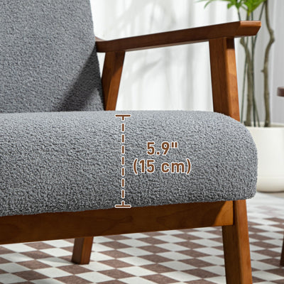 HOMCOM Armchair with Wide Seat, Boucle Accent Chair, Thick Padded Occasional Chair with Solid Wood Frame for Living Room Bedroom Home Office Reception Balcony, Grey 