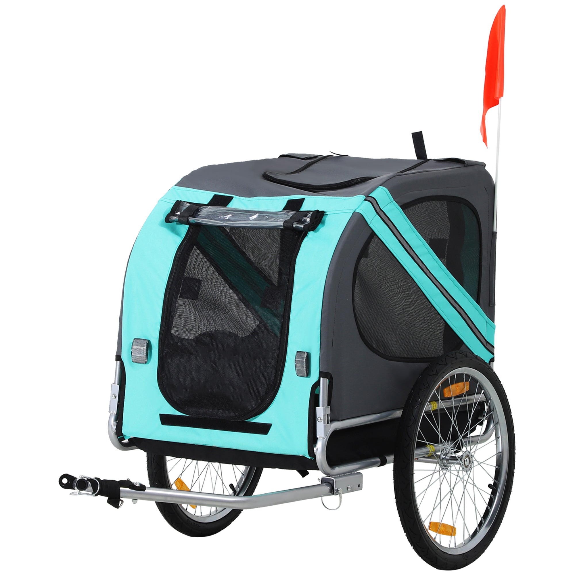 PawHut Folding Dog Bike Trailer Pet Cart Carrier for Bicycle Travel in Steel Frame with Hitch Coupler - Light Blue & Grey 