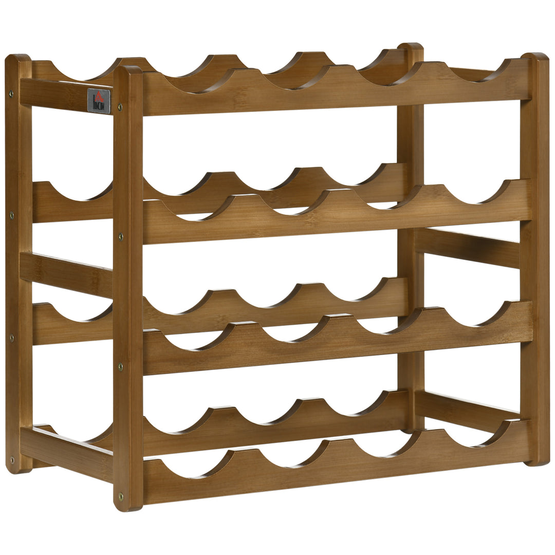 HOMCOM Free Standing Bamboo Wine Rack with 16 Bottles Holder, 4-tier Water Bottle Organiser, Display Shelf for Countertop, Home Bar, Brown 