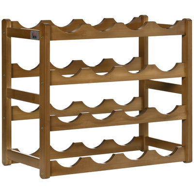 HOMCOM Free Standing Bamboo Wine Rack with 16 Bottles Holder, 4-tier Water Bottle Organiser, Display Shelf for Countertop, Home Bar, Brown 