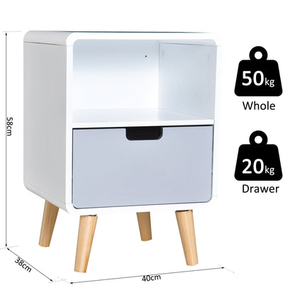 HOMCOM Wooden Bedside Table End Nightstand With Drawer Wood Lamp Desk Storage Unit Bedroom Scandinavian Nordic Style 
