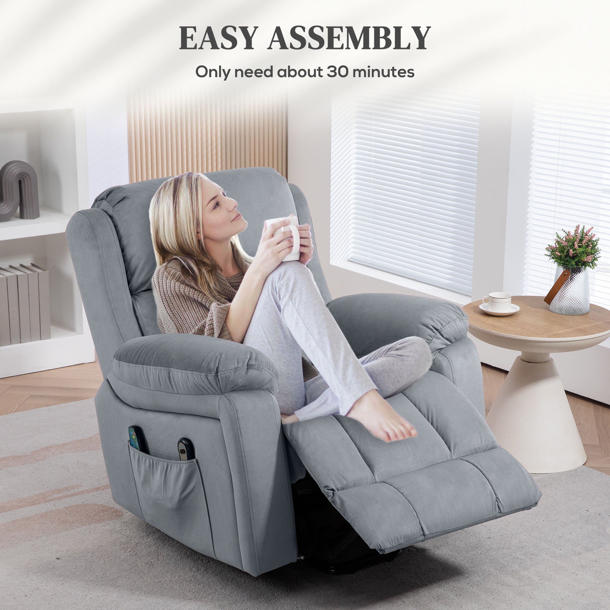 HOMCOM Eight Massage Point Electric Reclining Lift Chair, with Remote - Grey 