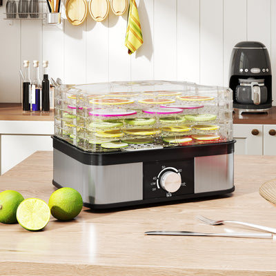 HOMCOM 5 Tier Food Dehydrator, 245W Stainless Steel Food Dryer Machine with Adjustable Temperature for Drying Fruit, Meat, Vegetable, Jerky and Pet Treat, Black 