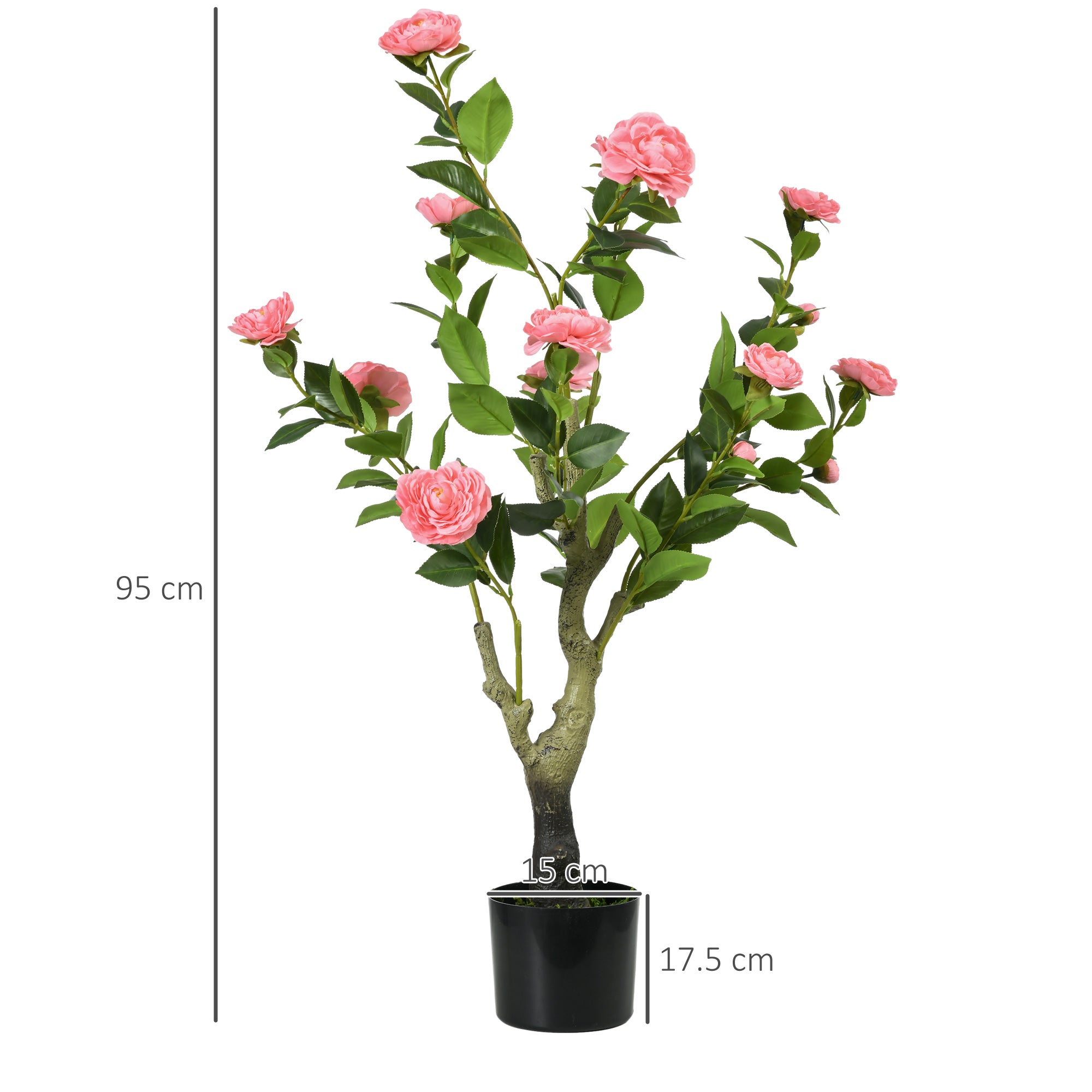 HOMCOM 2 Pieces Decorative Artificial Plants Camellia Flower with Pot, Fake Plant for Home Indoor Outdoor Decor, 95cm, Pink 