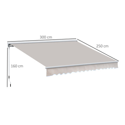 Outsunny 2.95Lx2.5M  Retractable Manual/Electric Awning-Cream White/White 