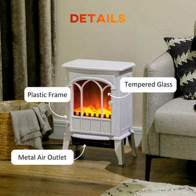 HOMCOM Freestanding Electric Fireplace, Electric Stove Heater with LED Flame Effect, Overheating Safety System, 1000W/2000W White 