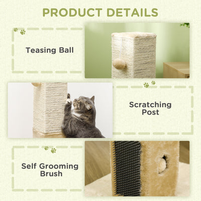 PawHut Jute Cat Scratching Post w/ Carpet Base Hanging Toy - Beige 