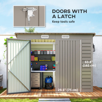 Outsunny 3.7 x 7.9ft Galvanised Steel Shed, with Latched Door and Padlock - Light Grey 