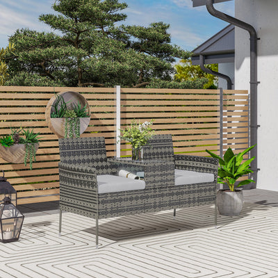 Outsunny Two-Seat Rattan Chair, with Middle Table - Charcoal Grey 