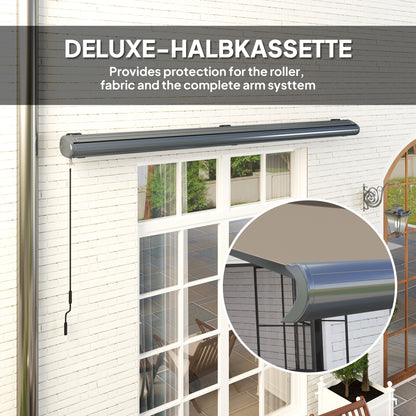 Outsunny 4 x 3(m) Full Cassette Electric Awning with Remote Controller, Aluminium Frame DIY Retractable Garden Awning, UV50+ Sun Shade Canopy for Deck Door Window, Light Grey