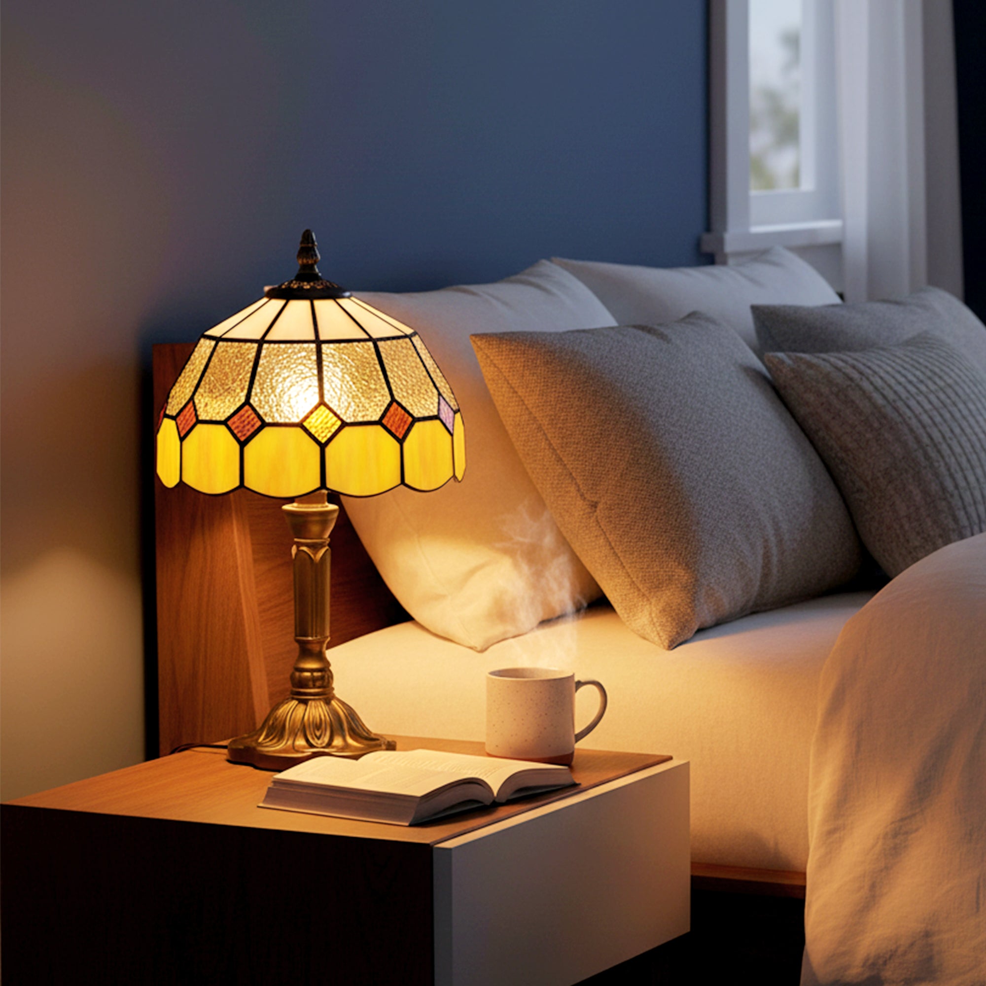HOMCOM Handmade Art Deco Glass Table Lamp - White/Orange 