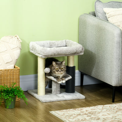 PawHut 48cm Cat Tree with Scratching Posts, Bed, Perch, Self Groomer, Toy - Grey 