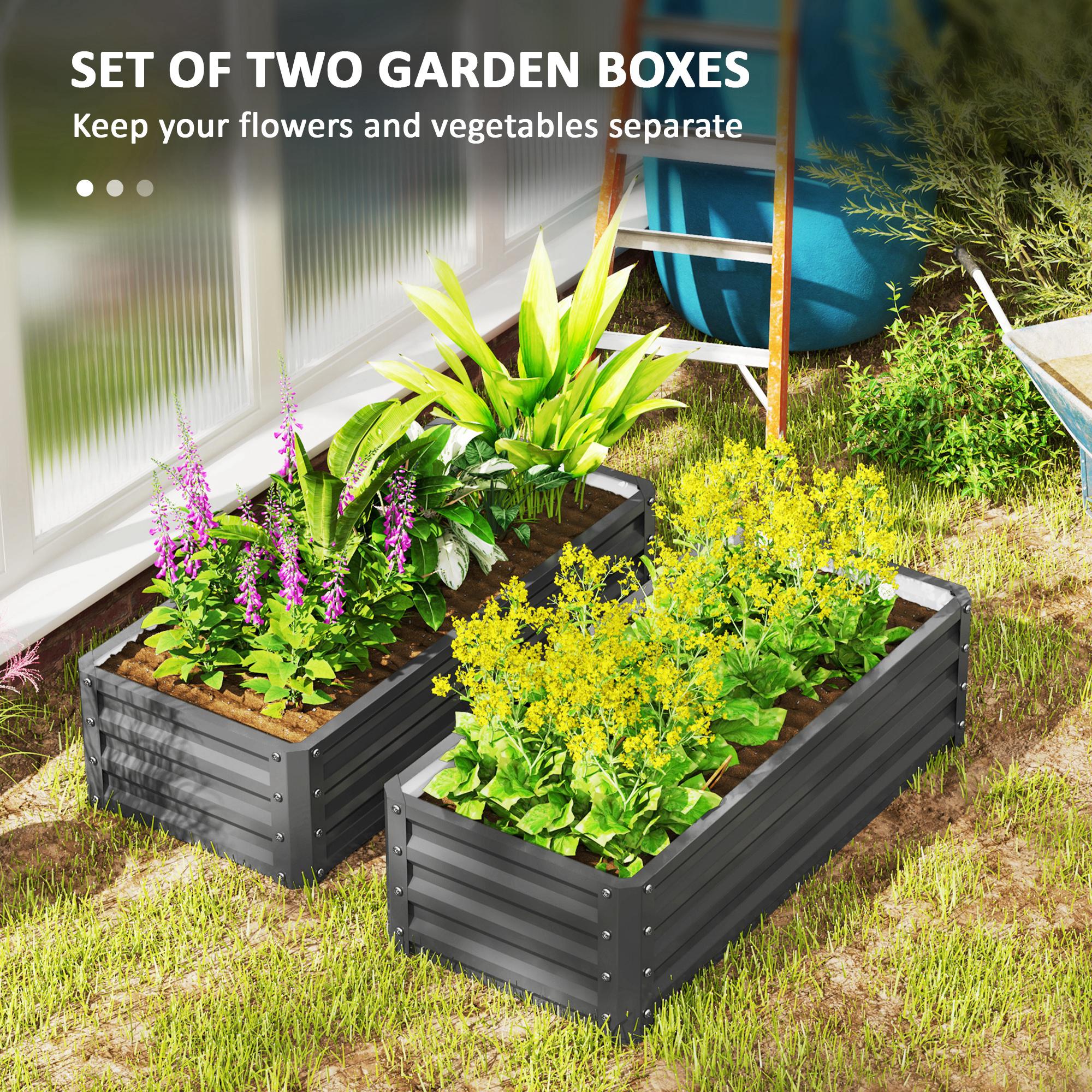 Outsunny Set of Two 110 x 50cm Steel Planter Boxes -  Light Grey 