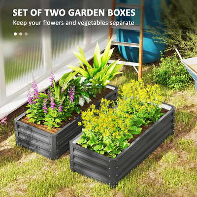 Outsunny Set of Two 110 x 50cm Steel Planter Boxes -  Light Grey 