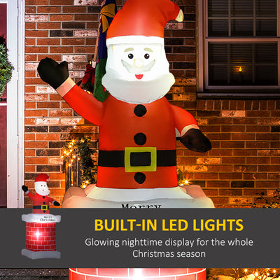 HOMCOM 7ft Christmas Inflatable Santa Claus from Chimney, Blow-Up Outdoor LED Garden Display for Lawn, Party 