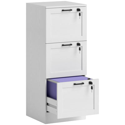 HOMCOM 3-Drawer Filing Cabinet with Lock - White 