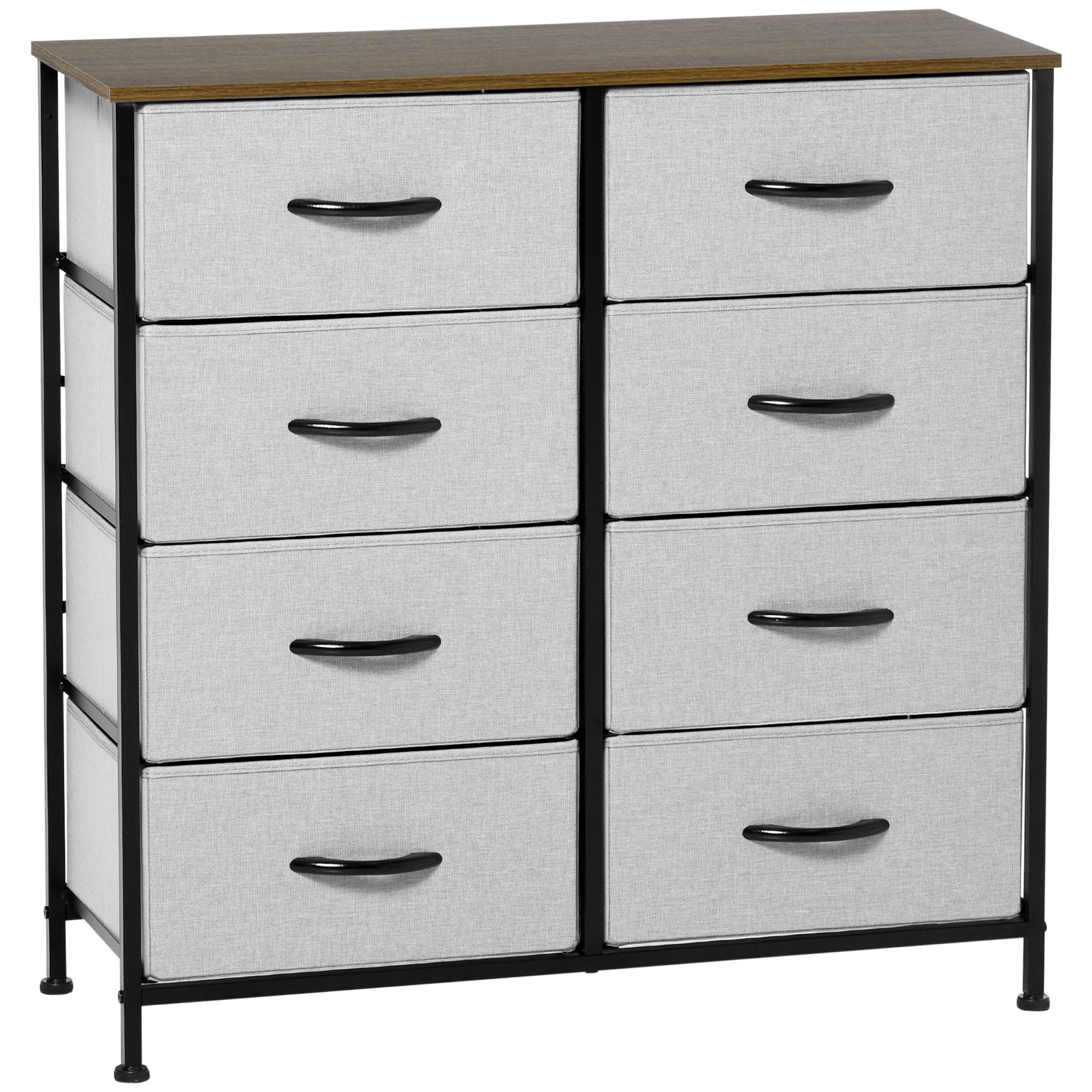 HOMCOM Fabric Chest of Drawers, Industrial Storage Bedroom Dresser with 8 Fabric Drawers, Steel Frame and Wooden Top for Nursery, Living Room, Hallway, Grey