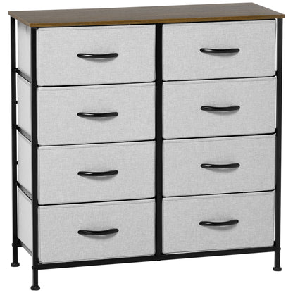 HOMCOM Fabric Chest of Drawers, Industrial Storage Bedroom Dresser with 8 Fabric Drawers, Steel Frame and Wooden Top for Nursery, Living Room, Hallway, Grey