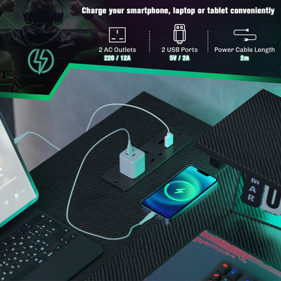 HOMCOM Reversible 'L' LED Light Gaming/Work Desk - Black 