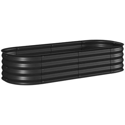 Outsunny Galvanised Raised Garden Bed, Metal Planter Box with Safety Edging, for Flowers, Herbs, Succulents, Black 