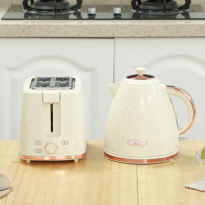 HOMCOM 1.7L 3000W Fast Boil Kettle & 2 Slice Toaster Set, Kettle and Toaster Set with Auto Shut Off, Browning Controls, Beige 