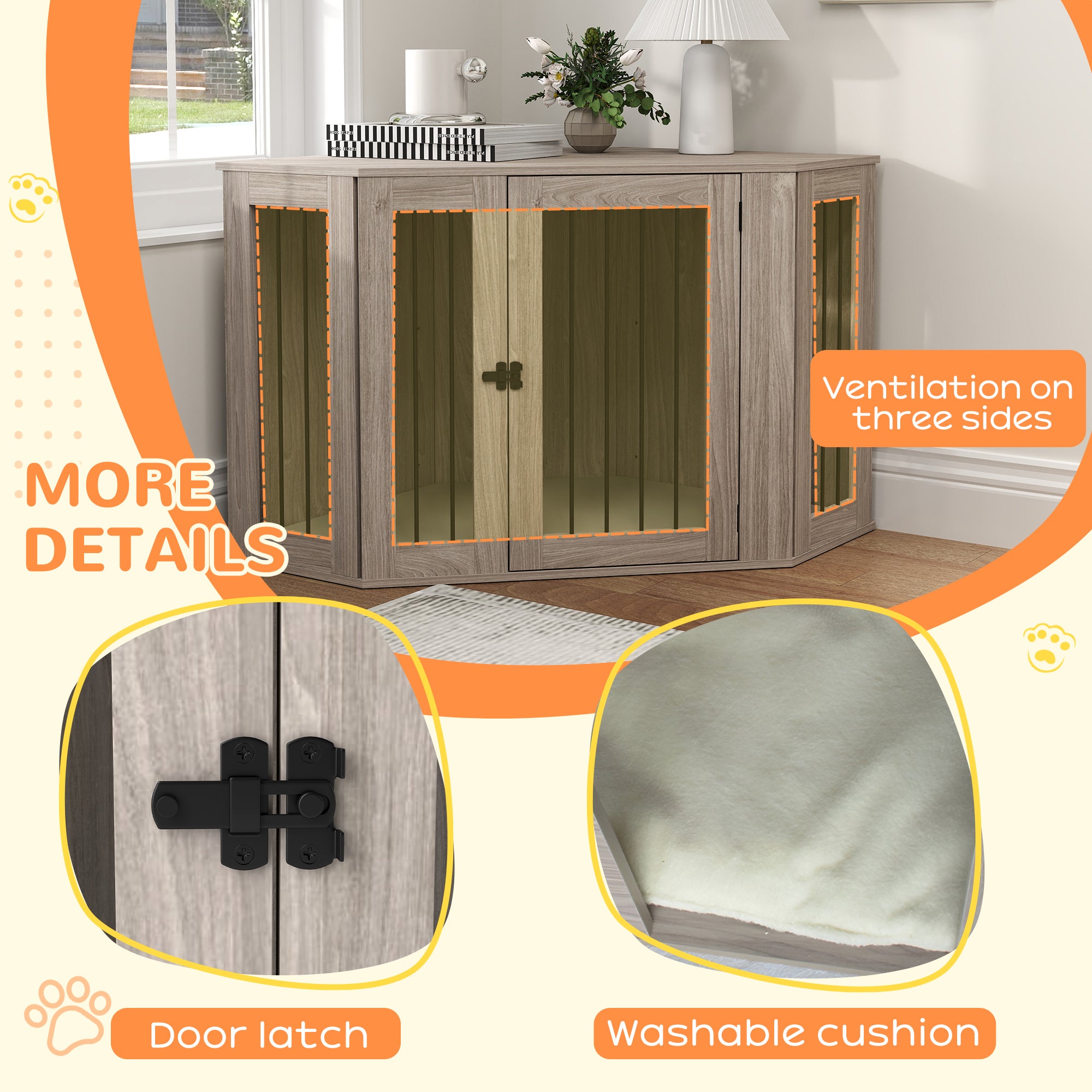 PawHut 2 in 1 Dog Crate Furniture Side Table, with Cushion, 122 x 61 x 71cm - Walnut Brown 